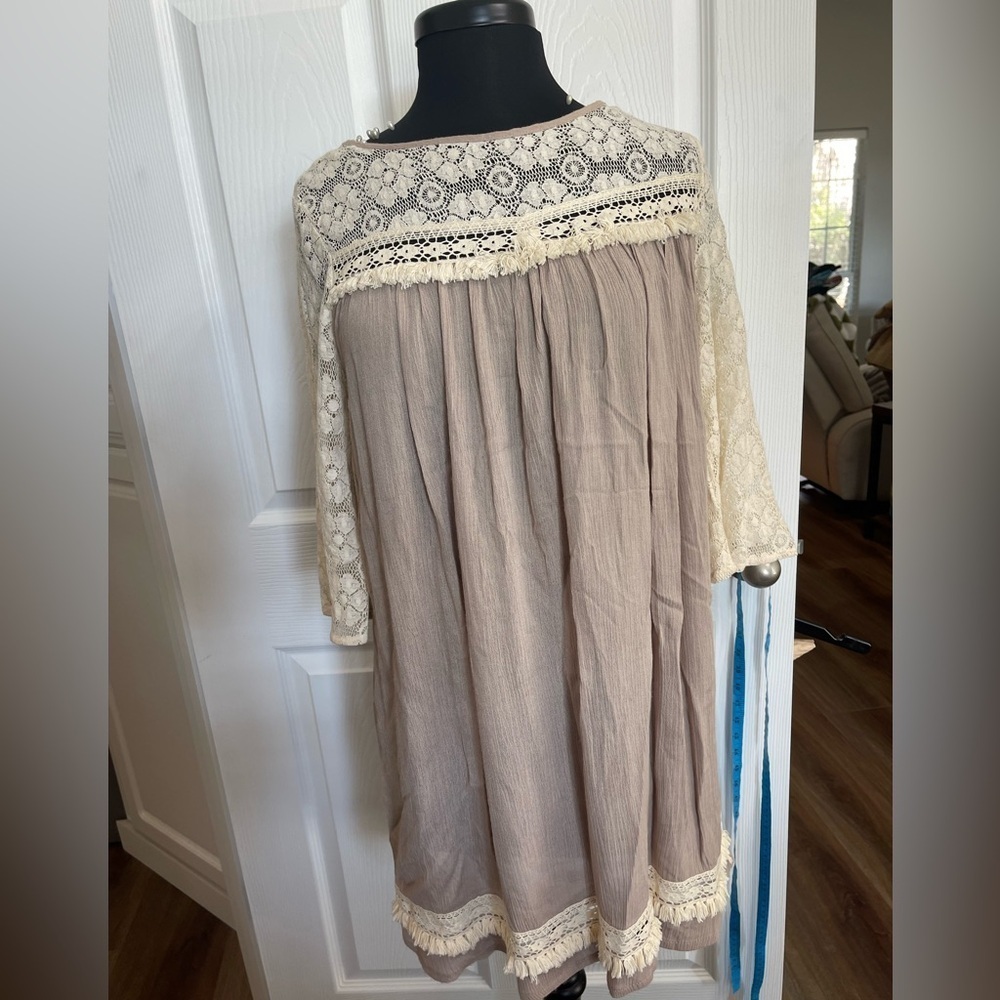 Umgee Dress Small Boho Hippie Festival Lace Fringe Tunic Babydoll Lined usa